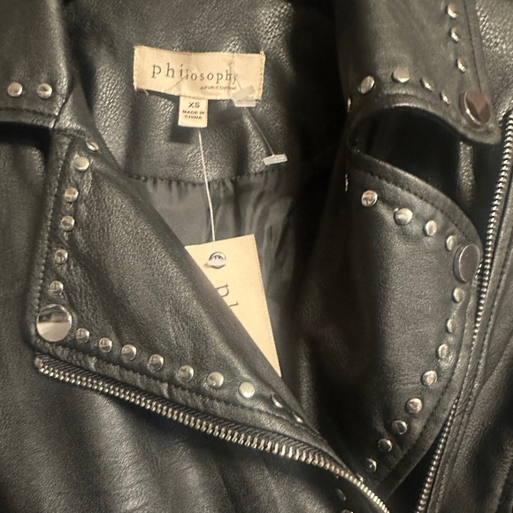 COWBOY CARTER READY! Faux Leather Studded Women Moto Jacket x-small NWT - Picture 2 of 3